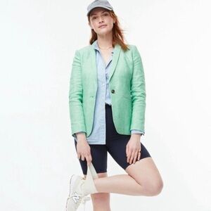 J. Crew Parke Shawl Collar Single Breasted Blazer Stretch Linen Jacket Green 6